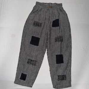 Paper Lace NWT Striped 100% Linen Patchwork Crop Pants Small Lagenlook Boho Art